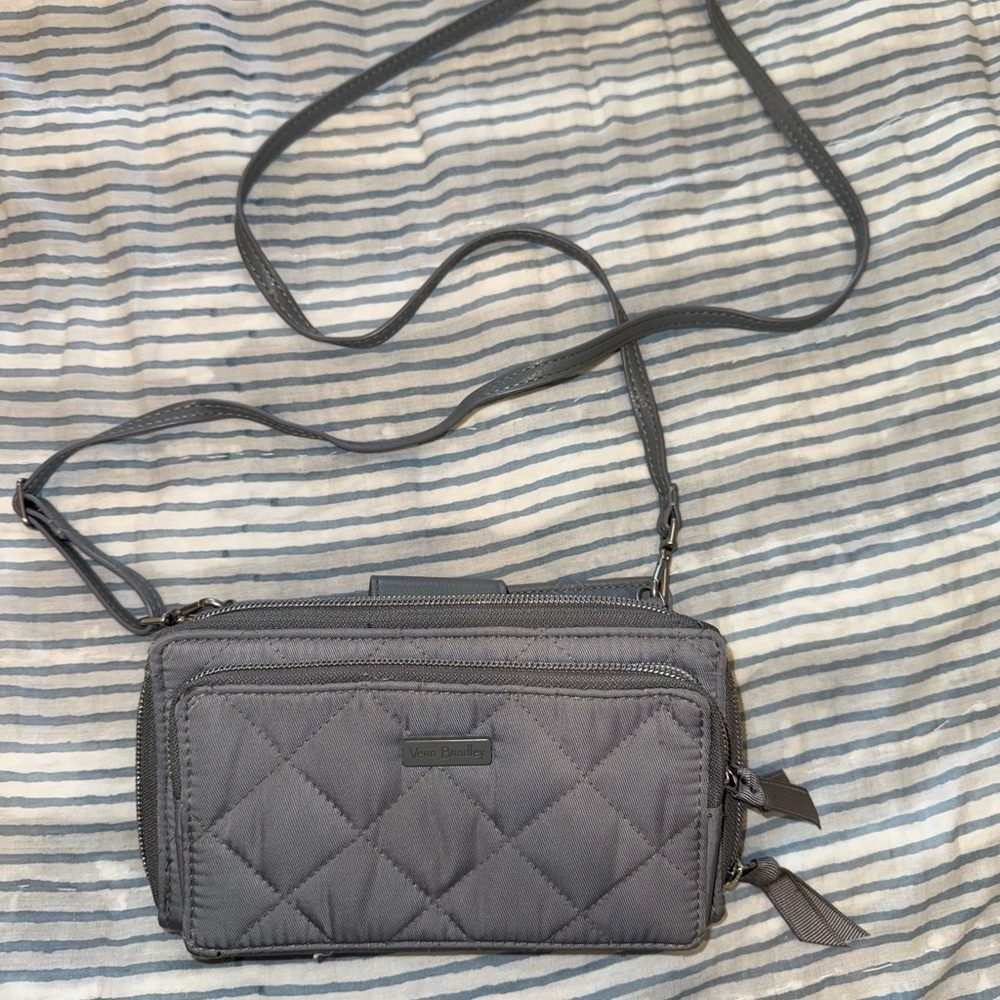 Vera Bradley Gray Quilted Crossbody Bag with Silver Hardware
